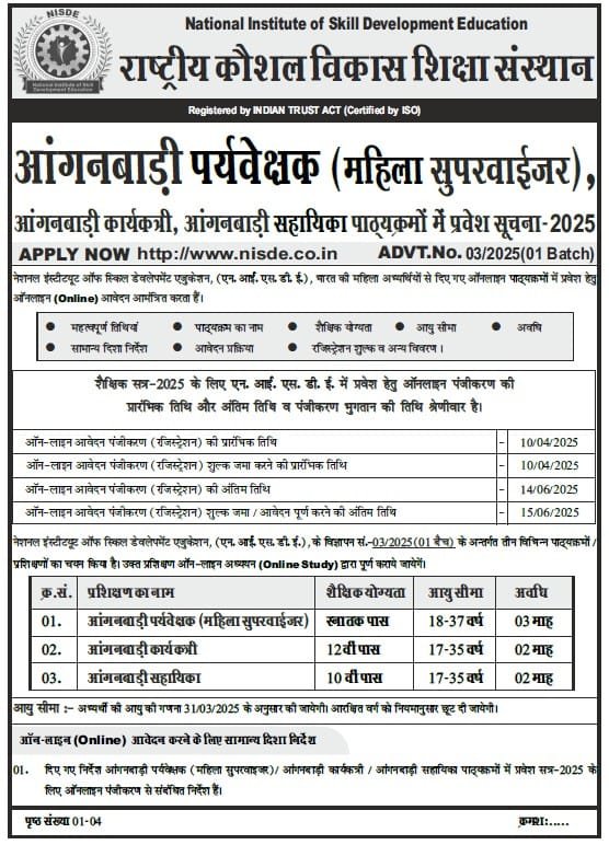 NISDE Anganwadi Recruitment 2025