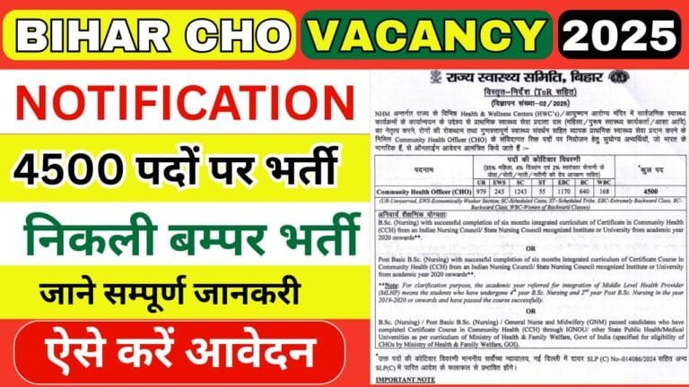 Bihar SHS CHO Recruitment 2025